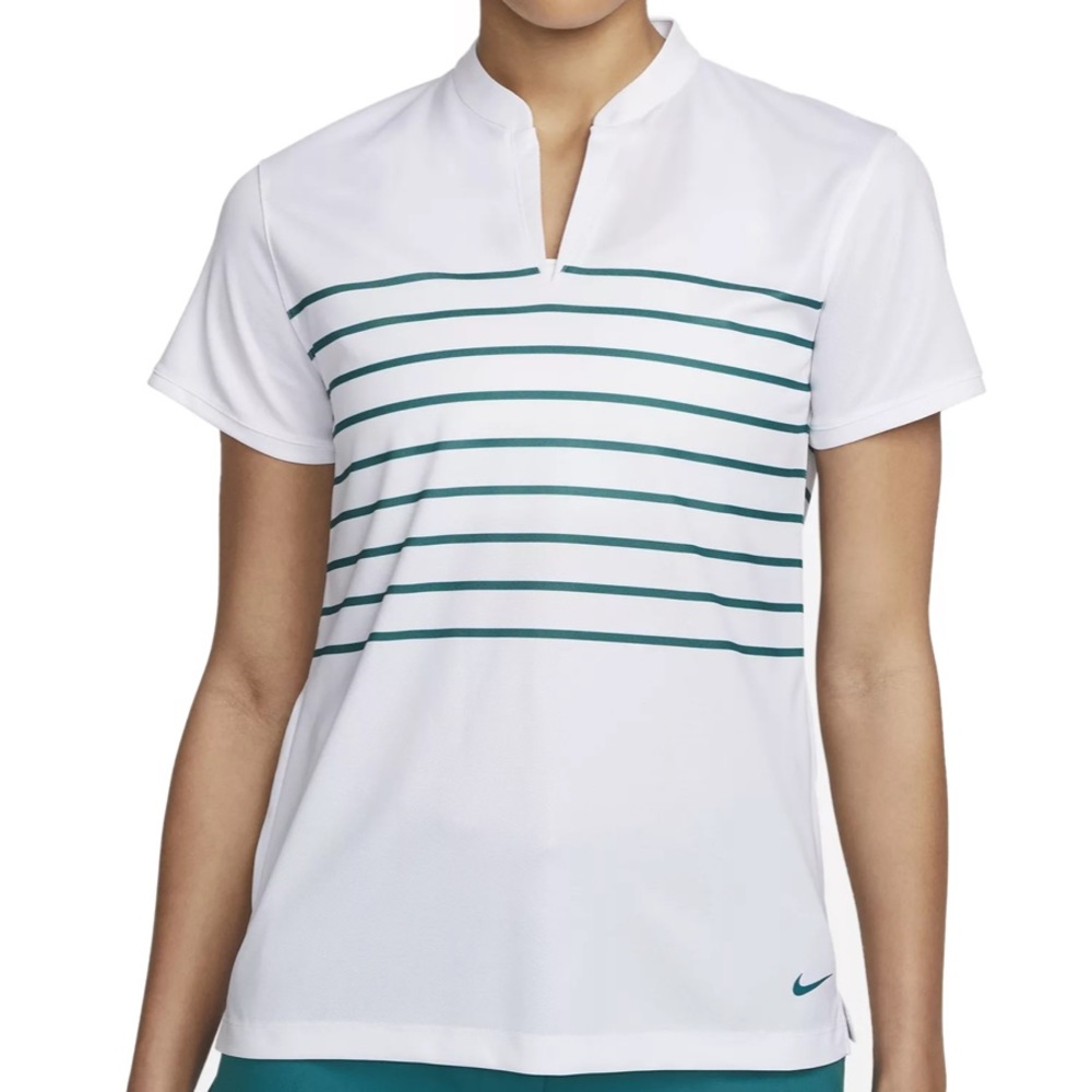 NWT Nike Women's Golf Dri-FIT Victory Short Sleeve
Striped Polo Green and White